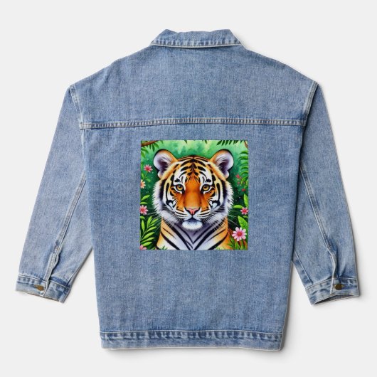 Krachtige botanische tijgerwelp denim jacket (Achterkant)
