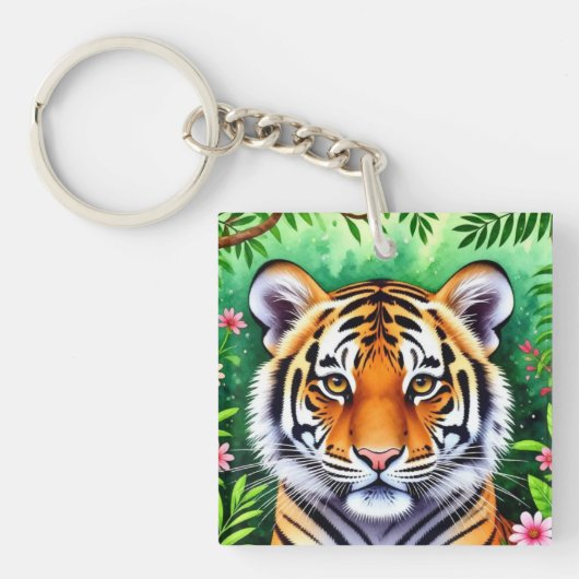 Krachtige botanische Tijgerwelp Sleutelhanger (voorkant)