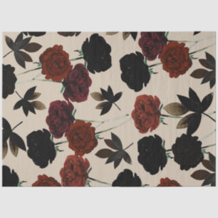 Krachtige donkere bloemmotief rood & zwart beige b tissuepapier