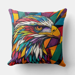 Krachtige Eagle Eye Kunstwerk met Levendige Abstra Kussen