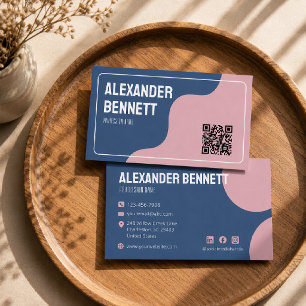 Krachtige eenvoud blauw en roze scanbare QR-code Visitekaartje