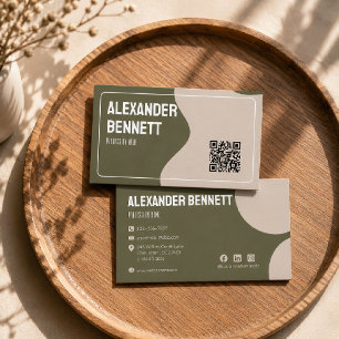 Krachtige eenvoud Groen & Crème Scannable Qrcode  Visitekaartje