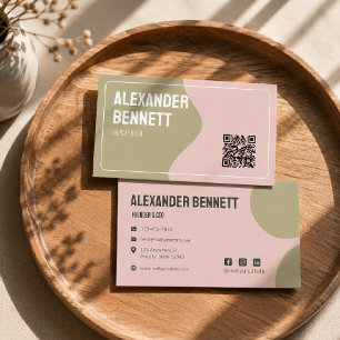 Krachtige eenvoud Groen & Roze Scannable Qrcode Visitekaartje