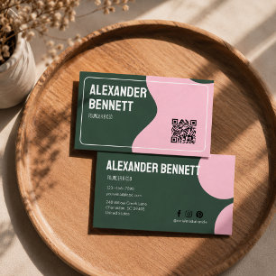 Krachtige eenvoud Groen & Roze Scannable Qrcode  Visitekaartje