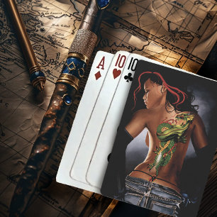 Krachtige Fantasy Draak Tattoo Vrouw Pokerkaarten