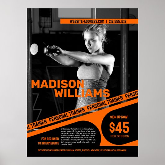 Krachtige Fel Oranje Personal Trainer Foto Poster (Voorkant)