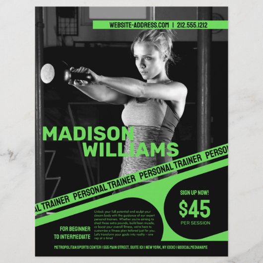 Krachtige Felgroene Personal Trainer Foto Flyer (Voorkant)