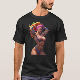 Krachtige Flex Bold Rainbow-Haired Fitness Godin T-shirt