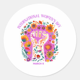 Krachtige Floral Fist Internationale Vrouwendag Ronde Sticker