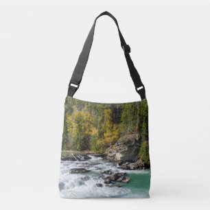 Krachtige Fraser-rivier die door een bosravijn str Crossbody Tas