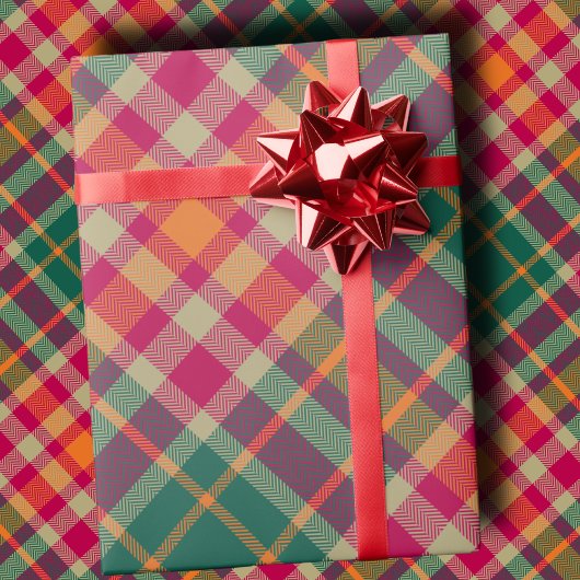 Krachtige Fuchsia Smaragdgroene Moderne Diagonale  Cadeaupapier
