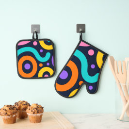Krachtige geometrische cirkels ovenwant & pannenlap set