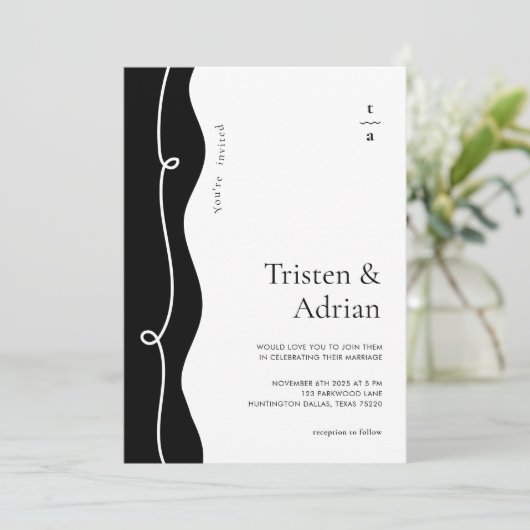 Krachtige Golvende Zijframekrul Moderne Trouwdag Kaart (Staand voorkant)