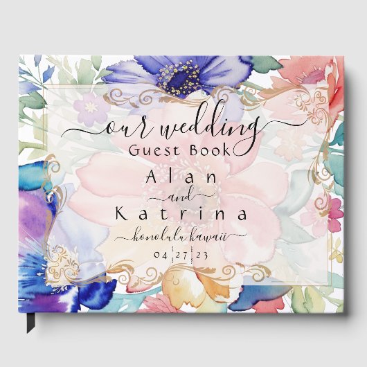 Krachtige Gouden Bloemlijst Frame Gastenboek (Voorkant)