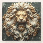 Krachtige gouden leeuw met smaragdgroene accenten glazen onderzetter (Voorkant)