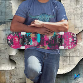 Krachtige graffiti-geïnspireerde kunst met neonroz persoonlijk skateboard
