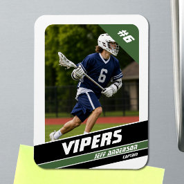 Krachtige groene witte lacrosse-speler fotomagneet magneet