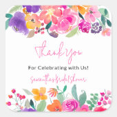 Krachtige helderroze bloemige waterverf bruiloftsd vierkante sticker (Voorkant)