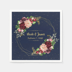 Krachtige herfstbloemen Navyblauw Goud & Burgundy Servet