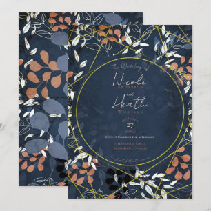 Krachtige herfstbloemen terracotta blauw goud brui kaart