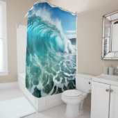 Krachtige kalmerende blauwe oceaangolf douchegordijn (In situ)