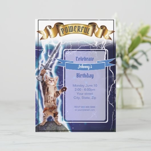 Krachtige kat-uitnodiging kaart (Staand voorkant)