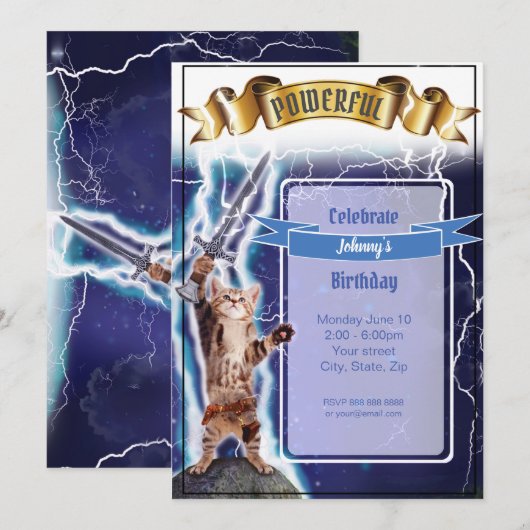 Krachtige kat-uitnodiging kaart (Voorkant / Achterkant)