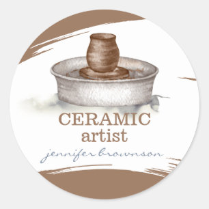 Krachtige, keramische, artistieke, handgemaakte sc ronde sticker