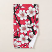 Krachtige kersenbloesemillustratie op rood bad handdoek (Handdoek)