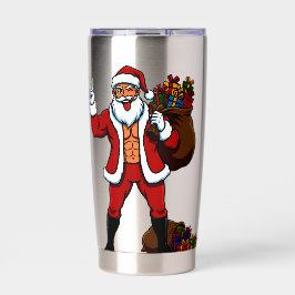 Krachtige Kerstman Vredesteken! Gescheurde Buikspi Geïsoleerde Drinkbeker