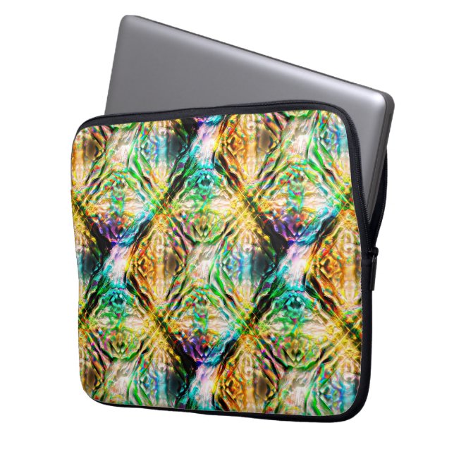 Krachtige kleurrijke textuur, abstracte vierkantje laptop sleeve (Voorkant Links)