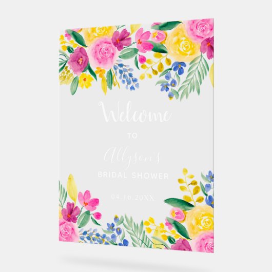 Krachtige landelijke bloemige waterverf bruids- acryl bord (Hoek)