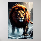 Krachtige leeuw die over water loopt poster (Voorkant)