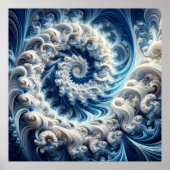Krachtige maar delicate blauwe en witte fractal sw poster (Voorkant)