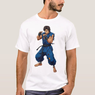 Krachtige Martial Artist in Blauwe Gi – Spierbunde T-shirt