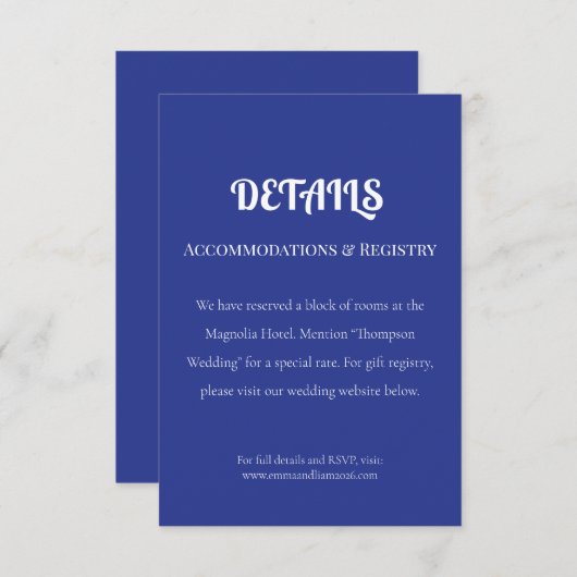 Krachtige, minimalistische huwelijksuitnodiging in informatiekaartje (Voorkant / Achterkant)