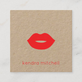 Krachtige Minimalistische Rode Lippen Logo Make-up Vierkante Visitekaartje