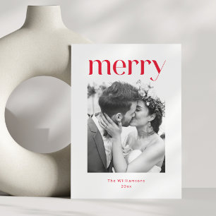 Krachtige Minimalistische Rode Vrolijk Kerstmis Hu Feestdagenkaart