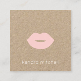 Krachtige Minimalistische Roze Lippen Logo Make-up Vierkante Visitekaartje