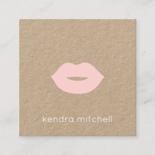 Krachtige Minimalistische Roze Lippen Logo Make-up Vierkante Visitekaartje