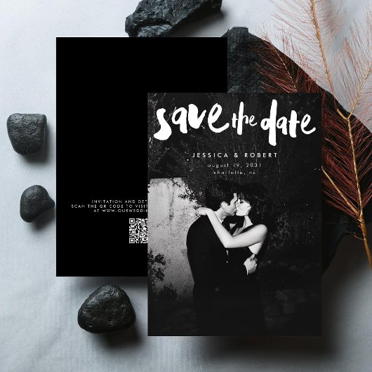 Krachtige Moderne Borstel Schrift Foto Bruiloft Save The Date