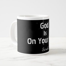 Krachtige Moderne Zwarte Naam Geloven God Is Aan U Grote Koffiekop