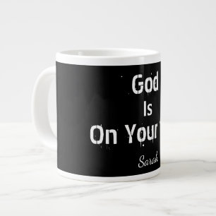 Krachtige Moderne Zwarte Naam Geloven God Is Aan U Grote Koffiekop