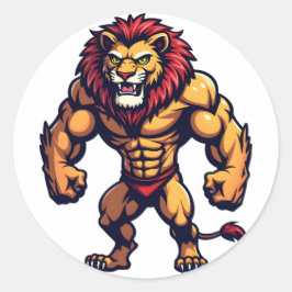 Krachtige Muscular Lion Bold Athletic Ronde Sticker