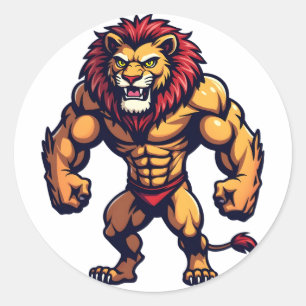 Krachtige Muscular Lion Bold Athletic Ronde Sticker