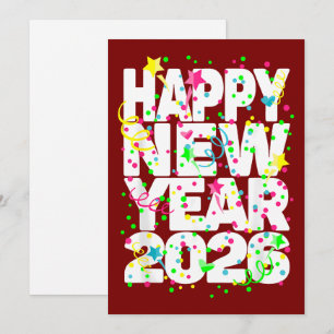 Krachtige nieuwjaarsgroet 2026 in het rood met con feestdagenkaart