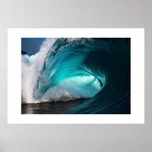 Krachtige oceaangolf Majestueuze blauwe zee Natuur Poster