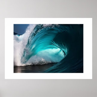 Krachtige oceaangolf Majestueuze blauwe zee Natuur Poster