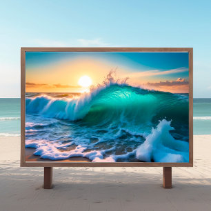 Krachtige Oceaangolf Zonsopgang Kust Muurposter  Poster