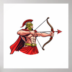 Krachtige oude krijger die boog en pijl gereed hou poster